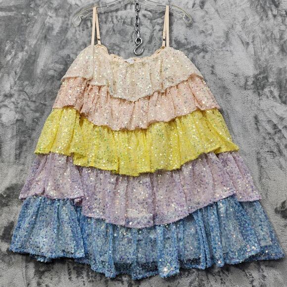 MABLE Dress Womens L Multicolor Mariam Sequin Tiered Ruffled Mini Party Sparkle - Picture 1 of 10
